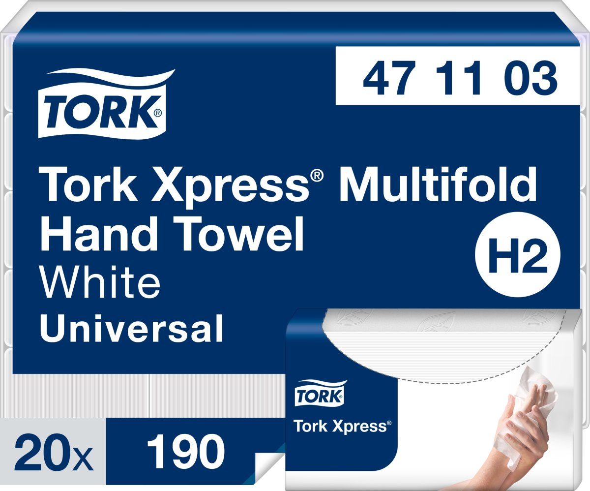 Tork H2 Xpress Uni handduksark, returfiber, 20 pk