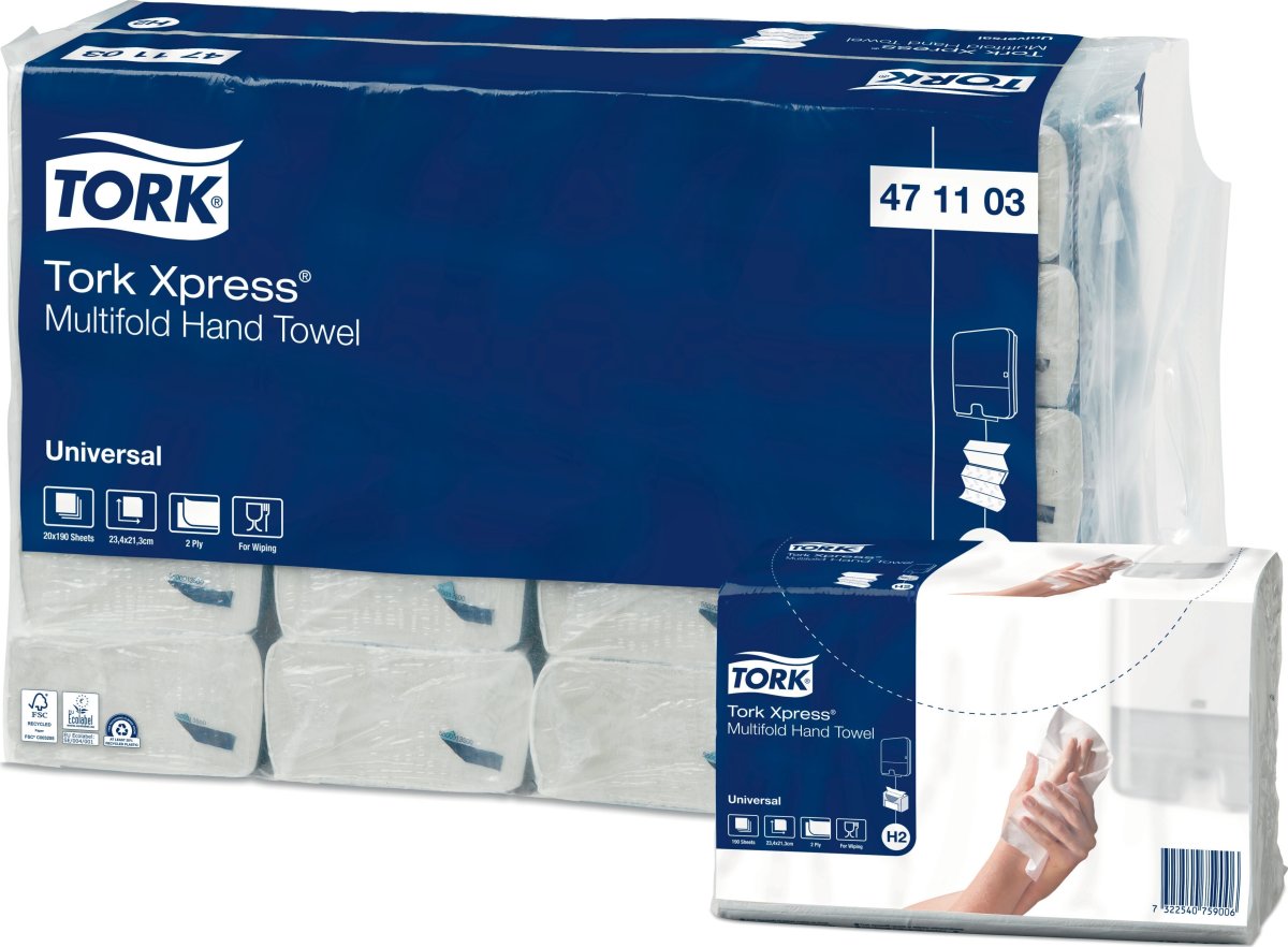 Tork H2 Xpress Uni handduksark, returfiber, 20 pk