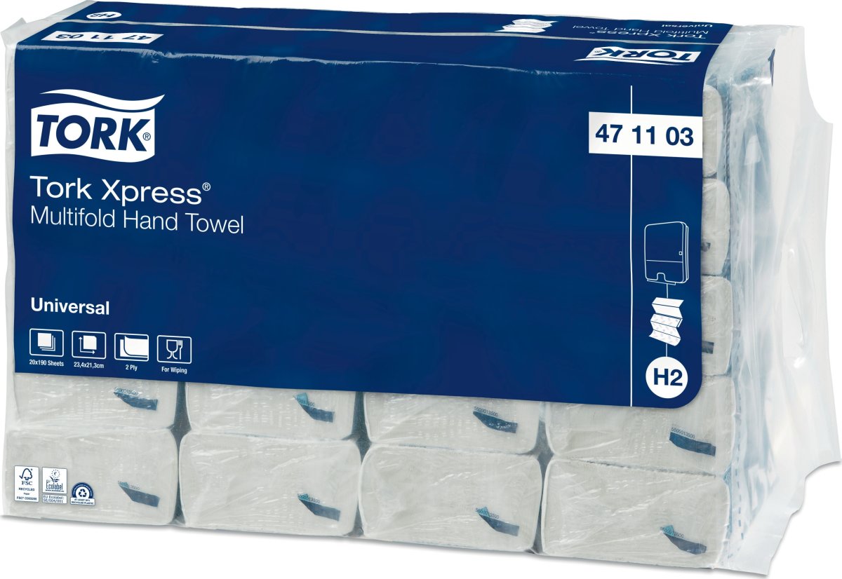 Tork H2 Xpress Uni handduksark, returfiber, 20 pk