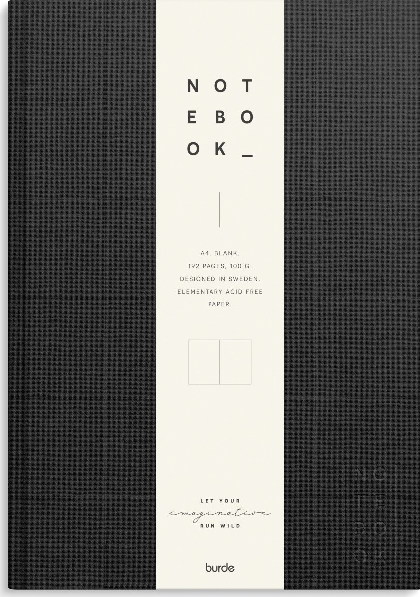 Burde Anteckningsbok | Textil | A4 | Blank | Svart