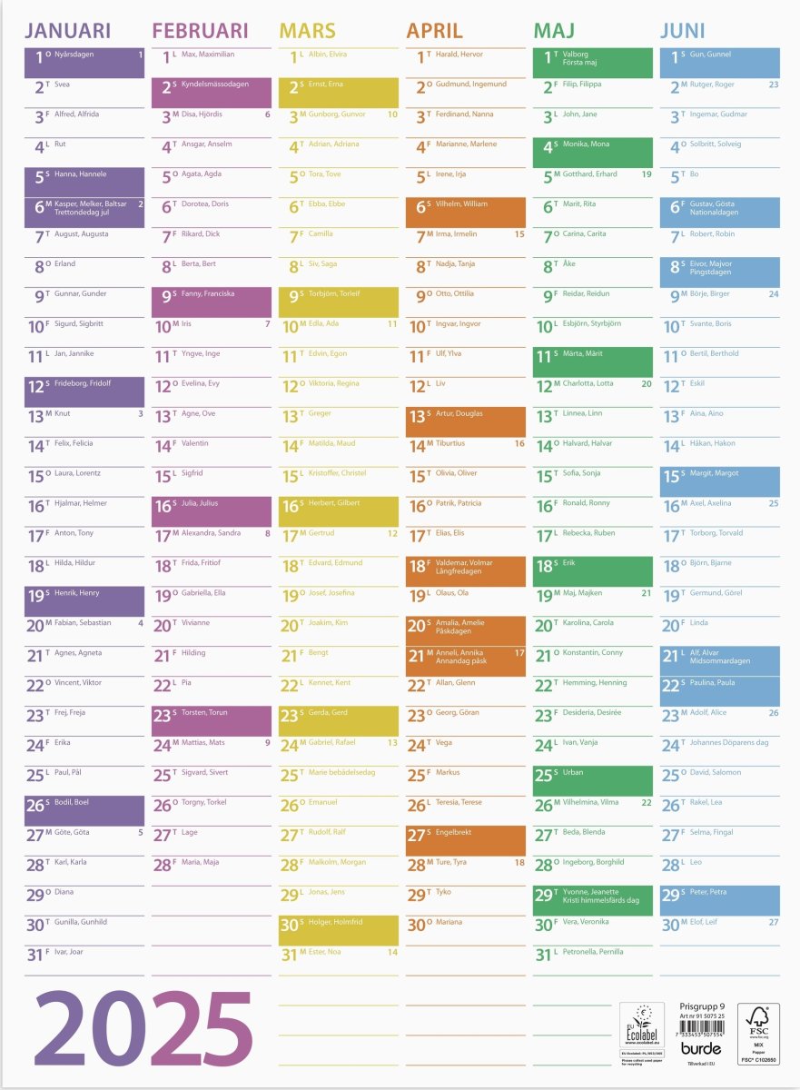 Burde 2025 Kalender Väggblad, Trend