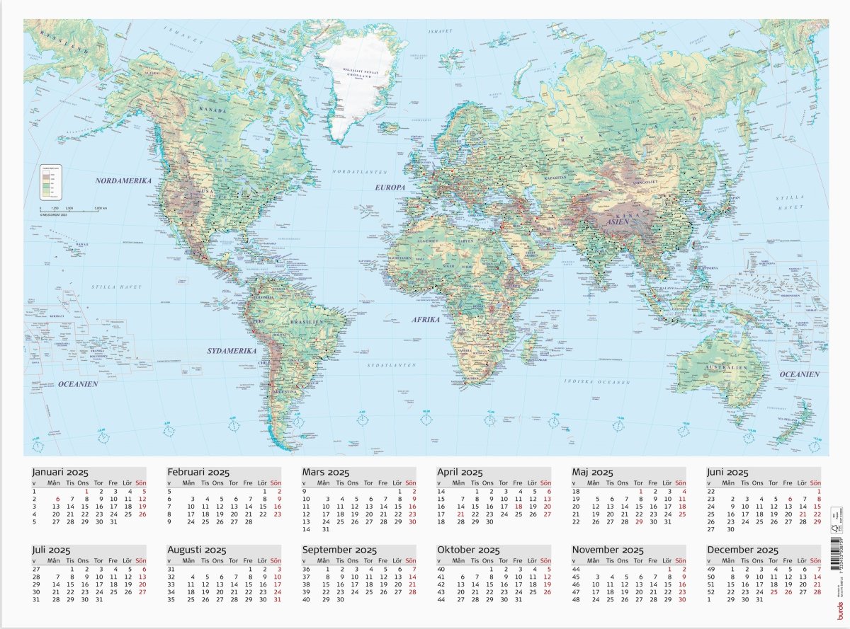 Burde 2025 Kalender Väggblad, Världskarta