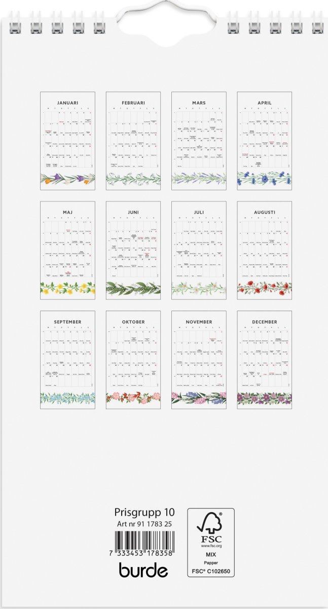 Burde 2025 Väggkalender, Mini