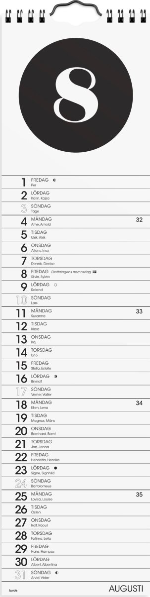 Burde 2025 Väggkalender, Simple