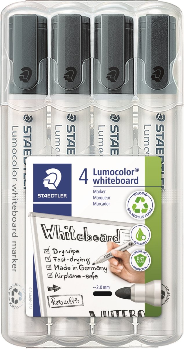 Staedtler 351 Whiteboard Marker, 4 svarta