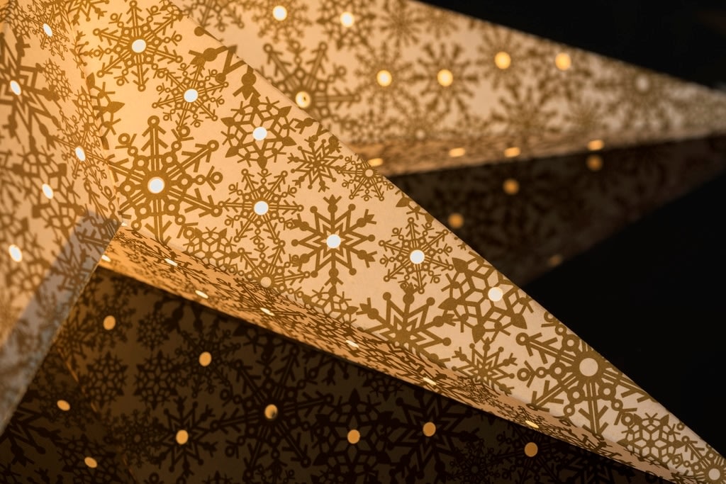 Pappersstjärna, Hängande, Mönster, Ø60, Guld