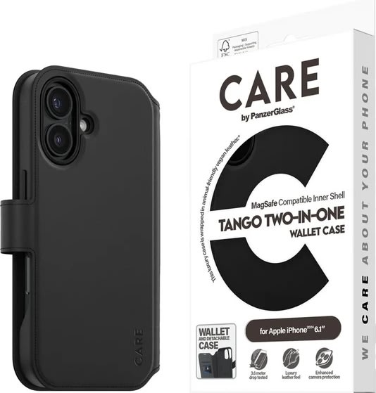 CARE iPhone 16 Fodral 2-i-1 fodral/plånbok, Svart