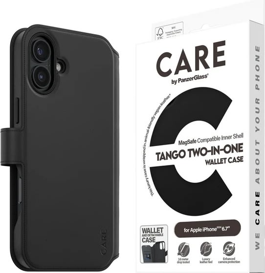 CARE iPhone 16 Plus 2-i-1 fodral m. plånbok, Svart