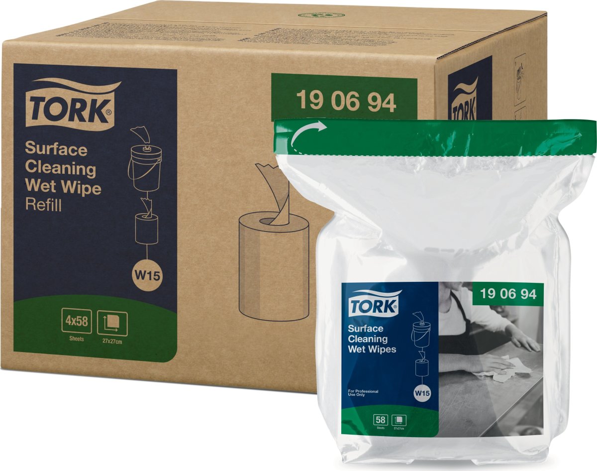 Tork W15 Wet Wipes Yta, påfyllning, 58 ark