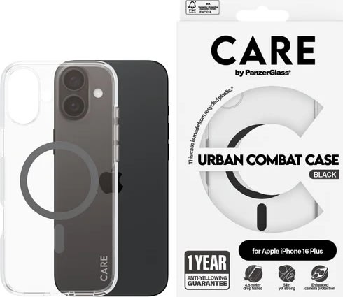 PanzerGlass cover iPhone 16 plus svart, transparen
