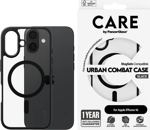 PanzerGlass magsafe cover iPhone 16, svart ram