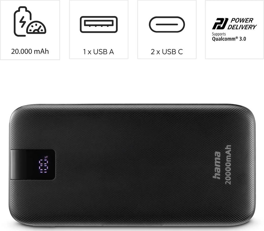 HAMA Powerbank PD 20000mAh, svart