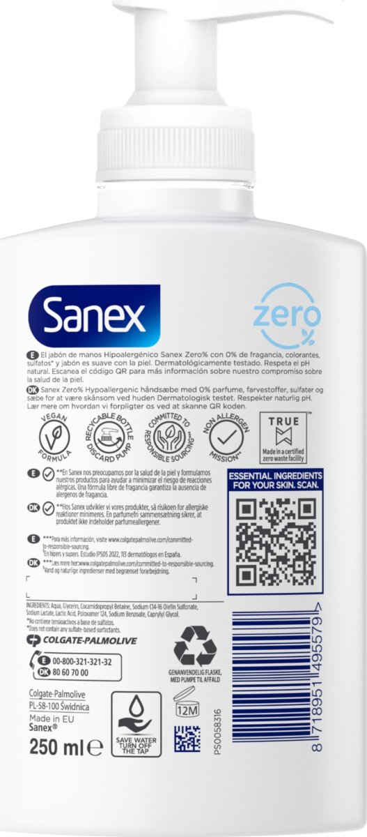 Sanex handtvål | Zero% | 250 ml