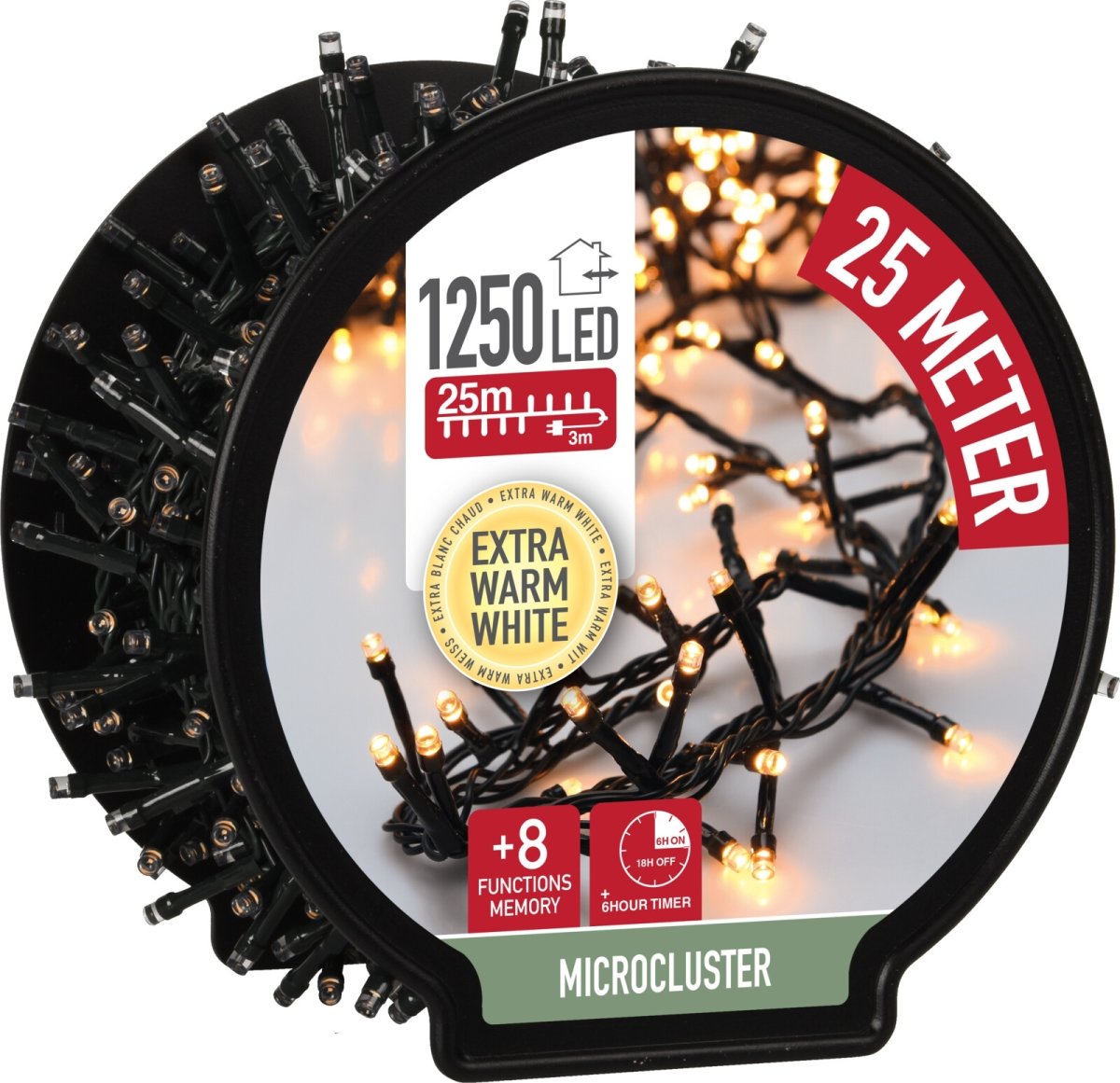 Ljuskedja m/kabellinda 1250 Micro LED 25M, varmvit