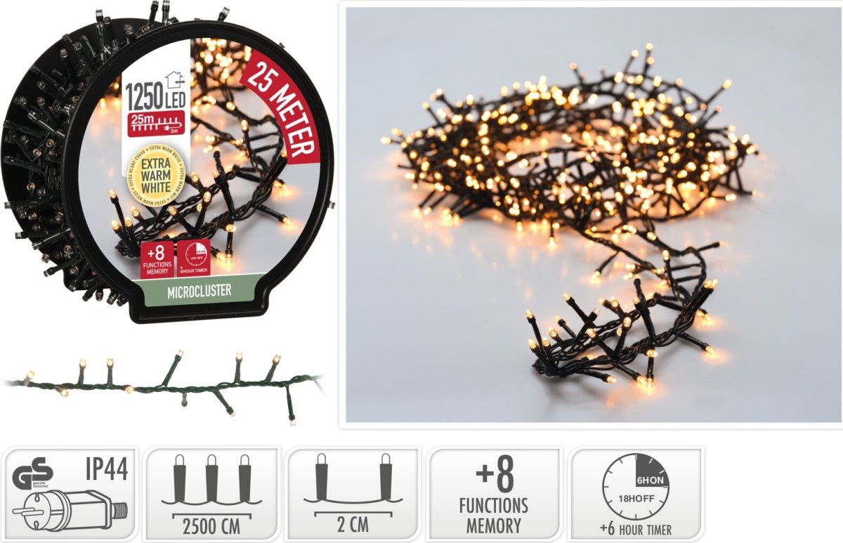 Ljuskedja m/kabellinda 1250 Micro LED 25M, varmvit