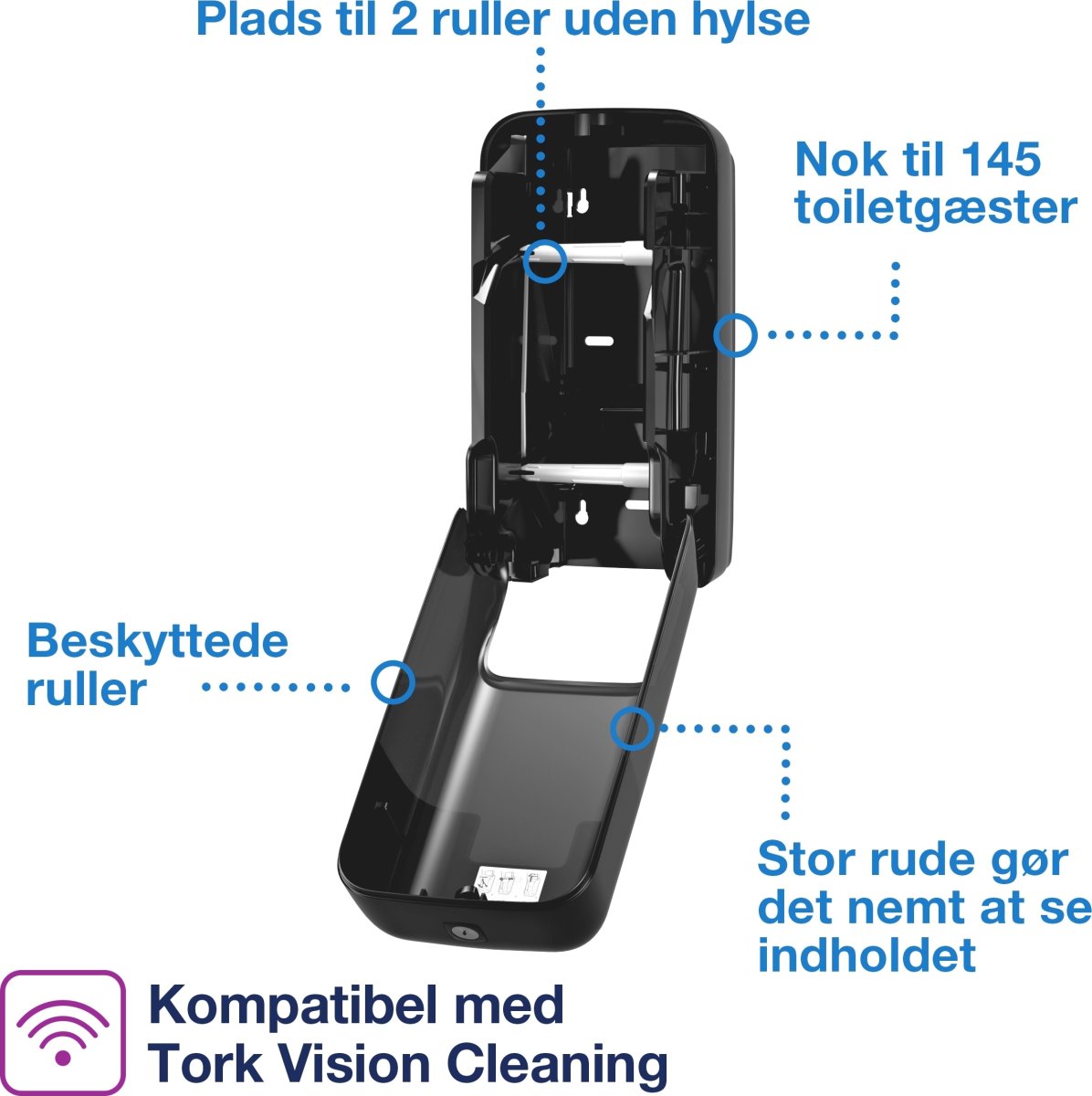 Tork T7 dispenser toalettpap. U/hylsa, Dual, svart