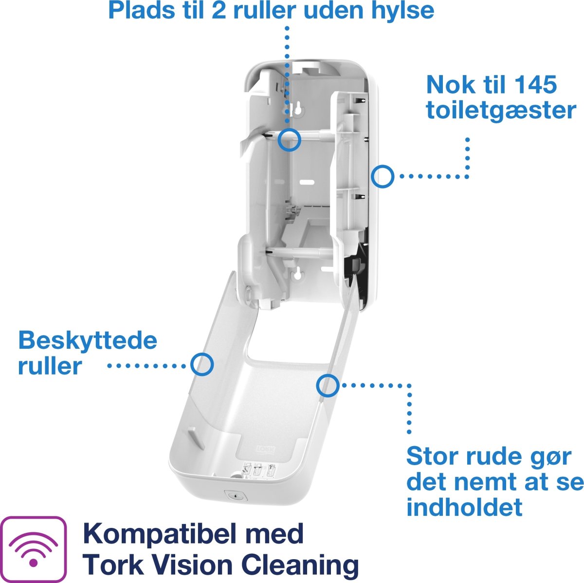 Tork T7 dispenser toalettpapp. U/hylsa, dual, vit