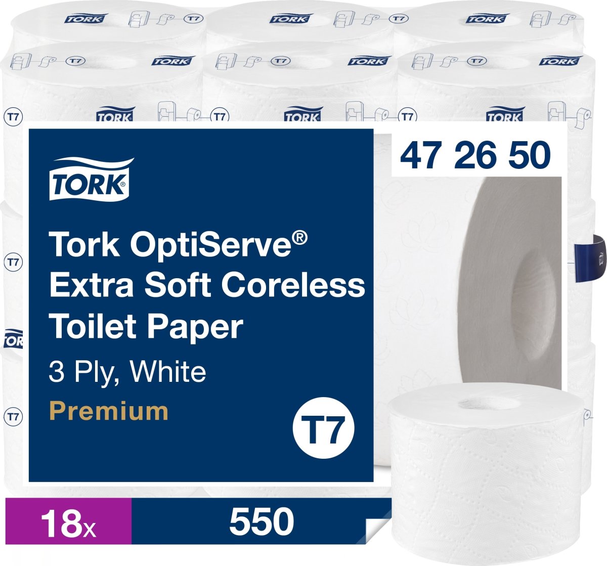 Tork T7 Premium toalettpapper m/hylsa, 3 lag 18 rl