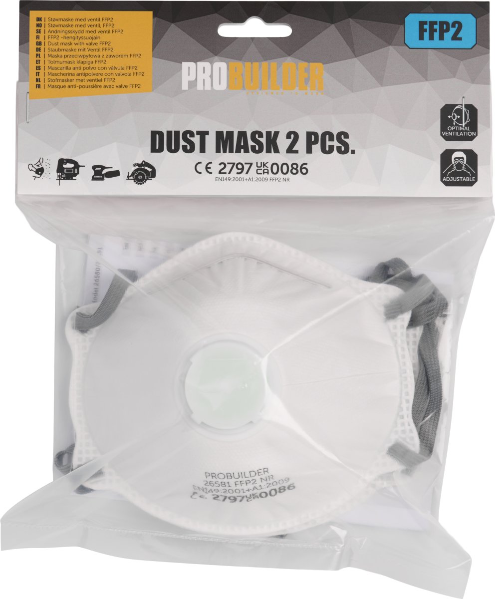 Probuilder dammask med ventil FFP2,2 st.