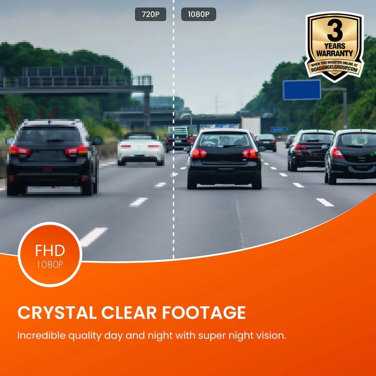 Road Angel Dash Cam Bilkamera 1080p, Svart