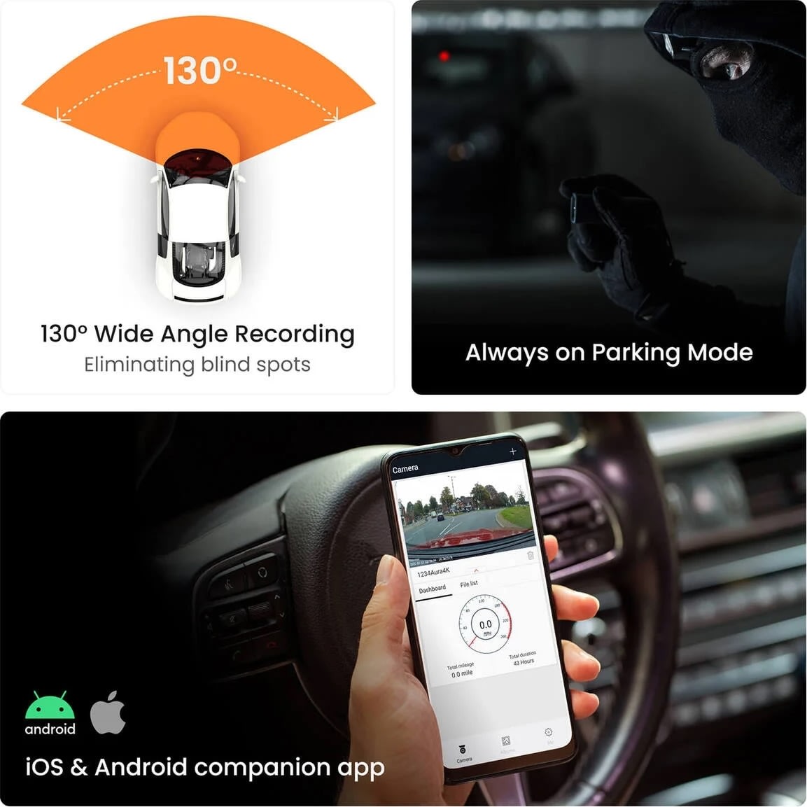Road Angel Dash Cam Bilkamera 1080p, Svart