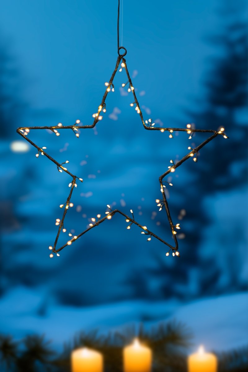 Stjärna med kluster LED, Ø40 cm, Svart/Varm Vit