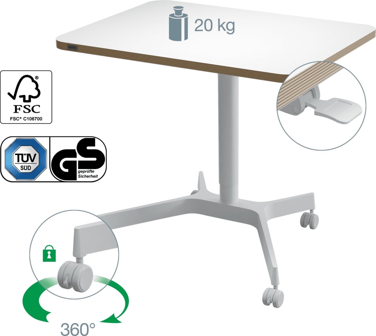 Leitz Ergo höj- och sänkbart bord, vit