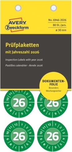Avery Inspektionsdatumetiketter, grön, 2026, Ø30mm