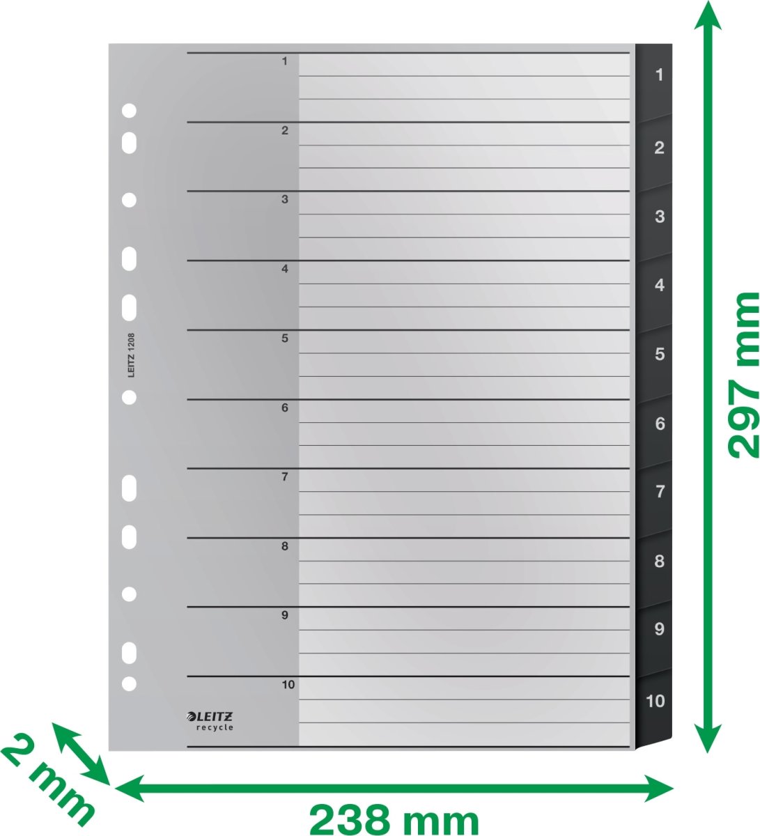 Leitz Återvinningsregister | A4 | PP | 1-10