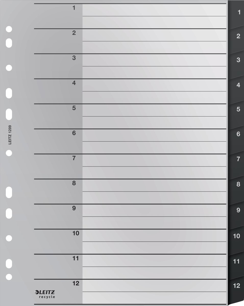 Leitz Återvinningsregister | A4 | PP | 1-12