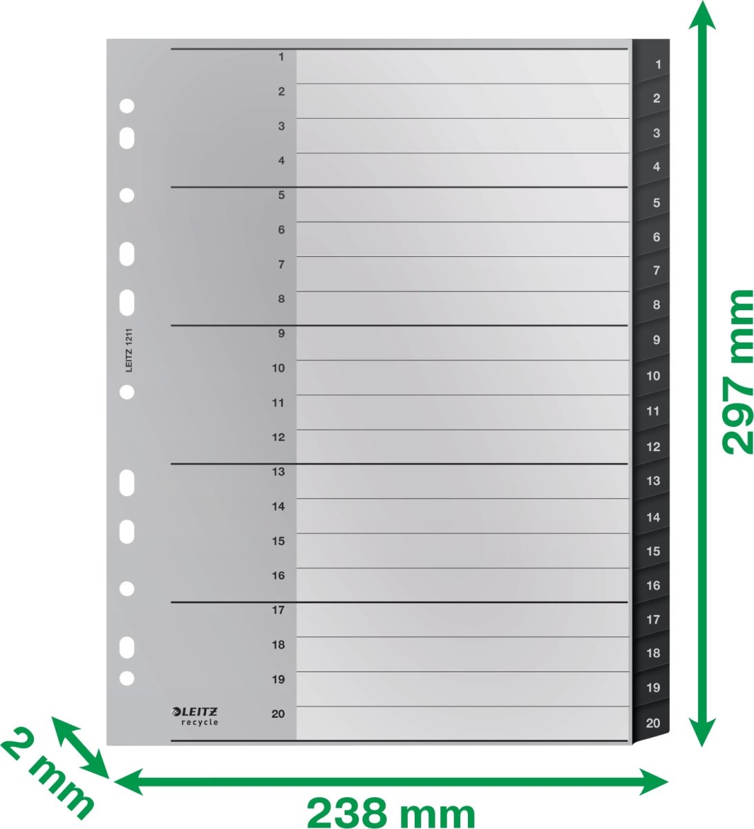 Leitz Återvinningsregister | A4 | PP | 1-20