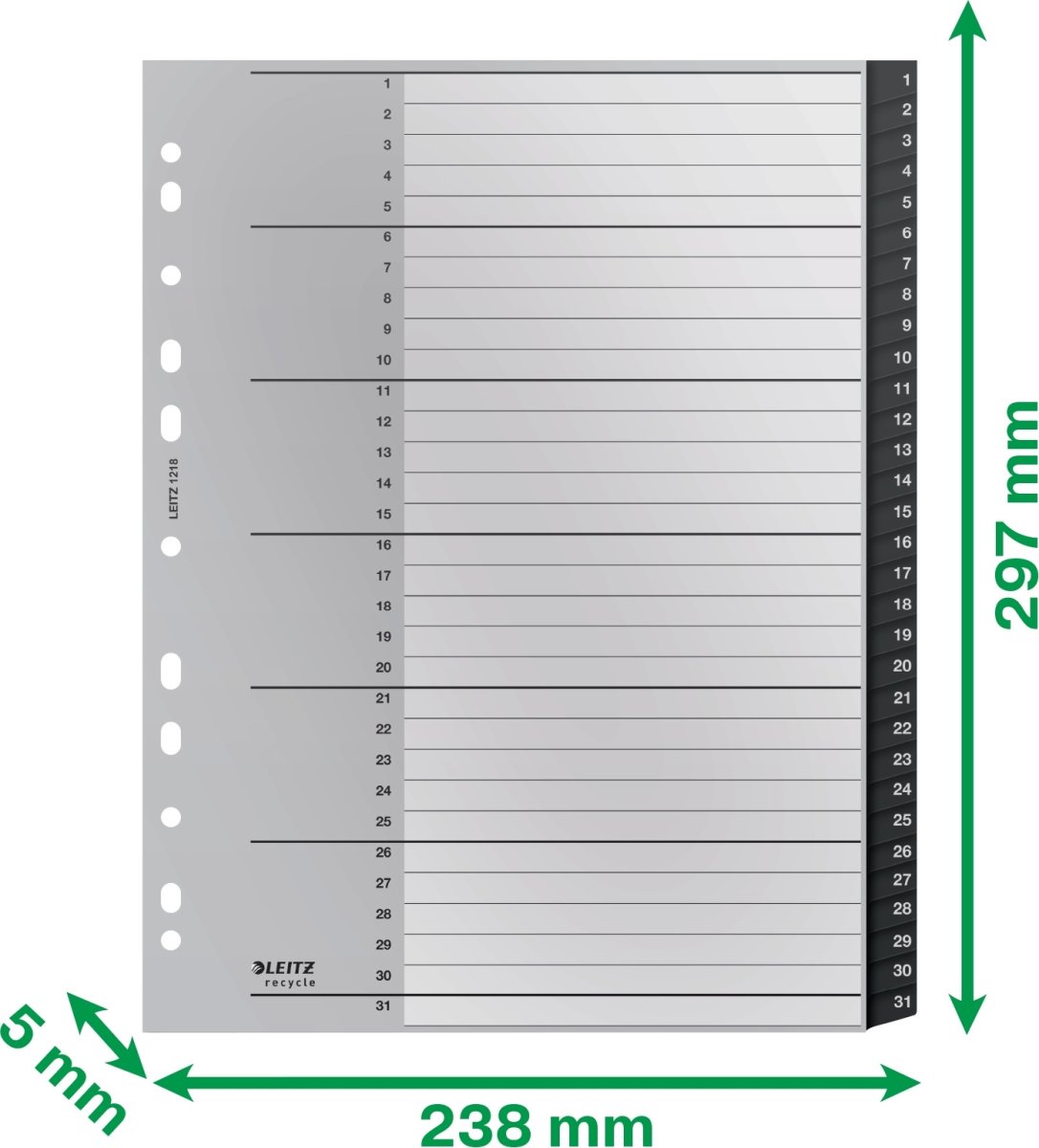 Leitz Återvinningsregister | A4 | PP | 1-31