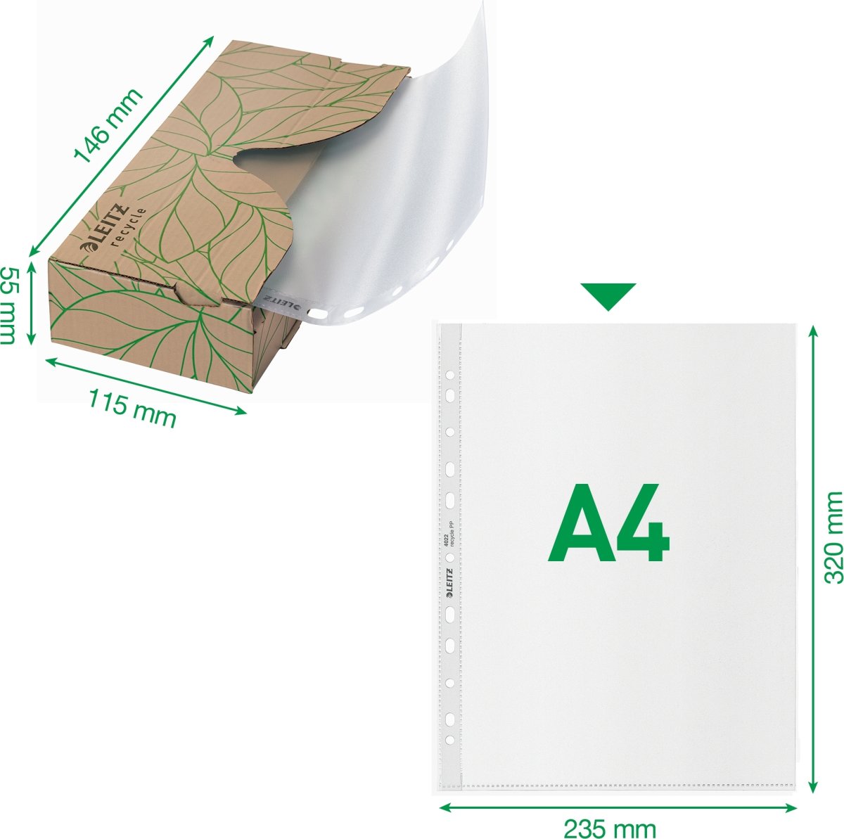 Leitz Recycle plastfickor, A4, Dispenser , 40 st.