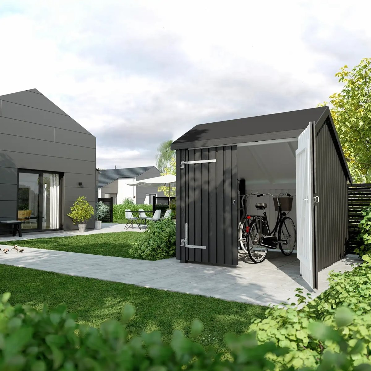 Plus Cykelskjul/förråd, dubbeldörr, naturlig