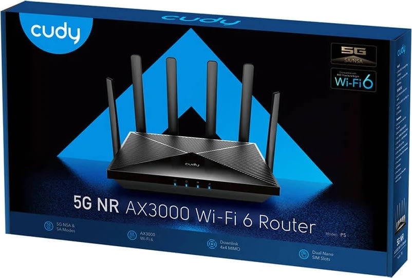 Cudy 5G Router P5 AX3000 Gigabit Dual-SIM, svart