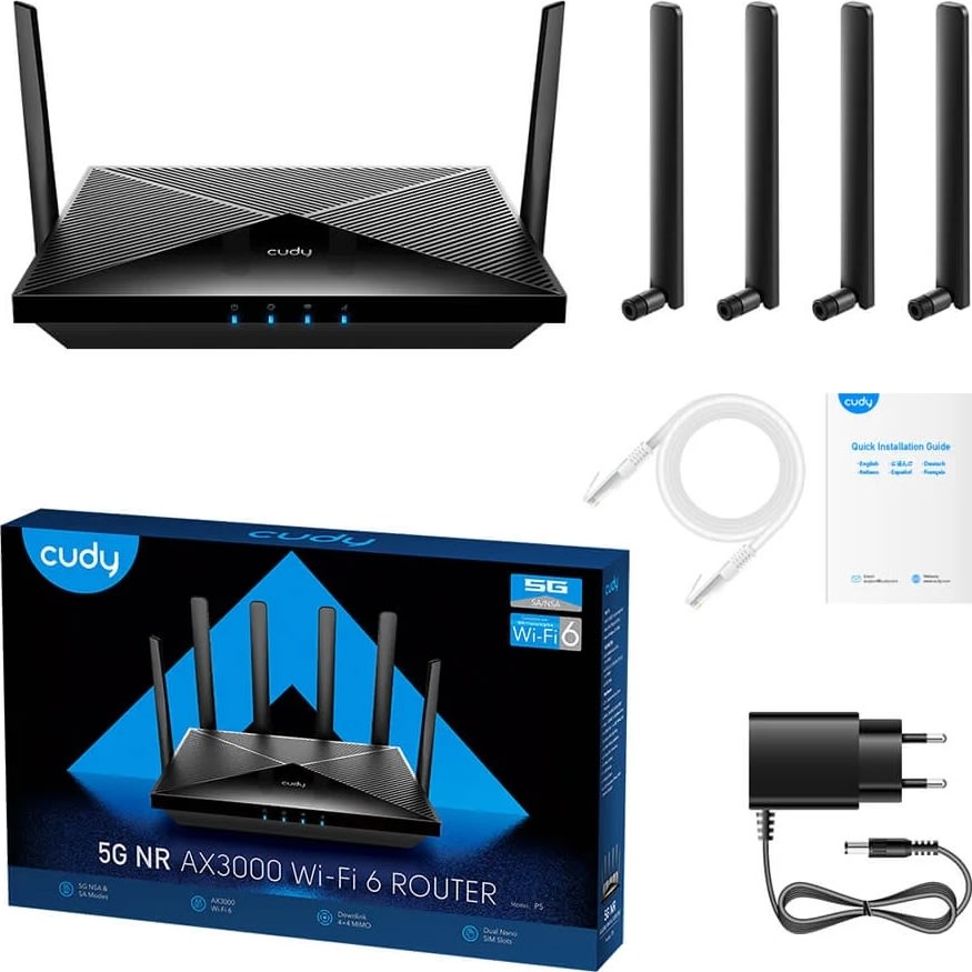 Cudy 5G Router P5 AX3000 Gigabit Dual-SIM, svart