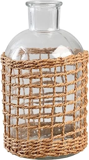 Vas med flätat "L" H19,6 x Ø10cm, klart glas
