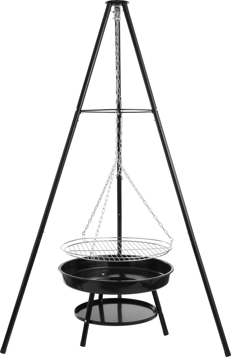 Dangrill tripod bål m. eldbricka och galler, svart