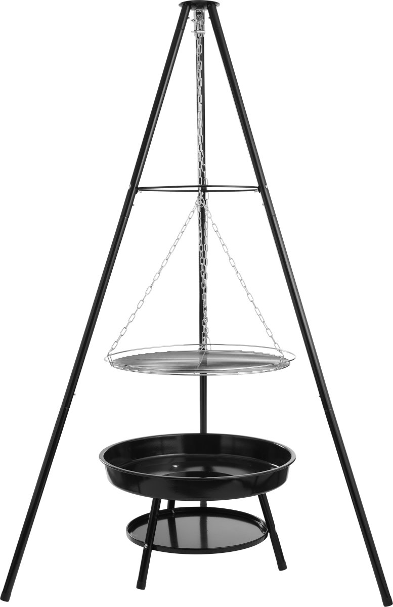 Dangrill tripod bål m. eldbricka och galler, svart