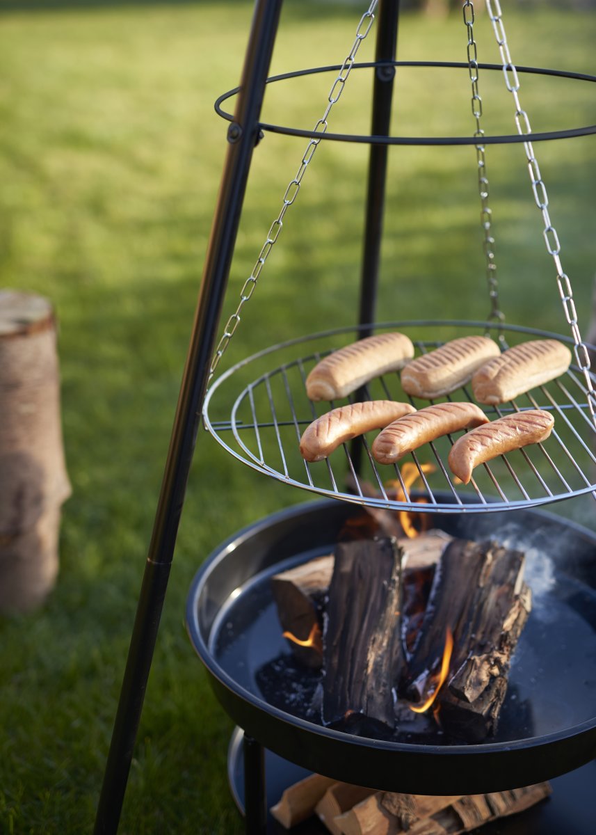 Dangrill tripod bål m. eldbricka och galler, svart
