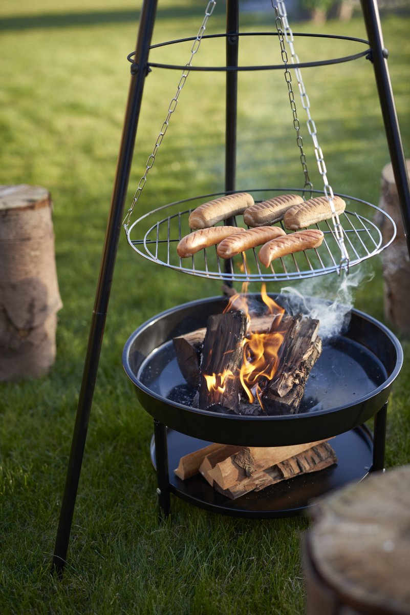 Dangrill tripod bål m. eldbricka och galler, svart