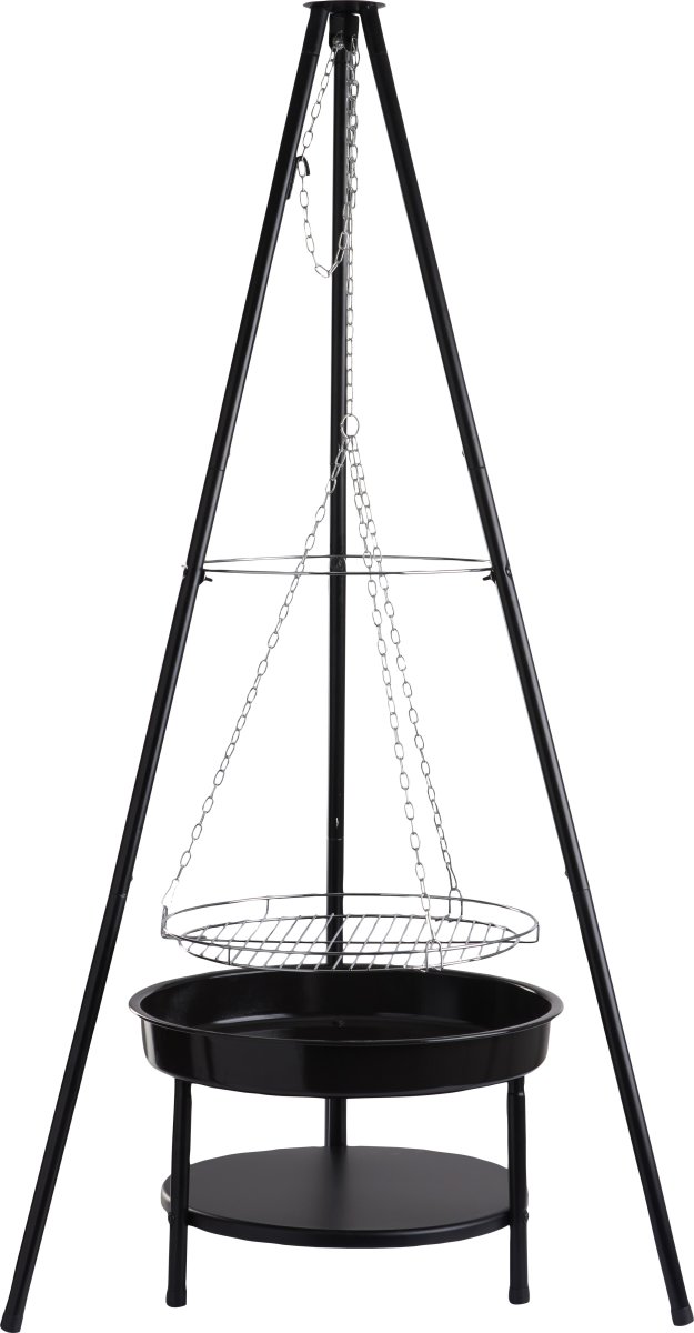 Dangrill tripod bål m. eldbricka och galler, svart
