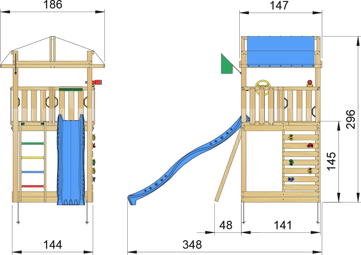 Jungle Gym Fort 2.1 lektorn med blå rutschkana