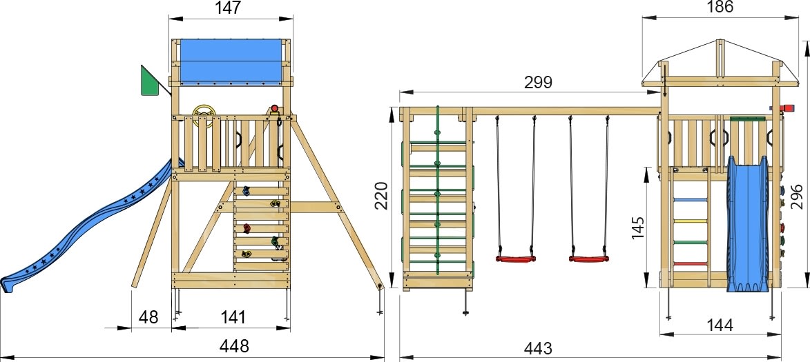 Jungle Gym Fort 2.1 lektorn, klättring+rutschkana