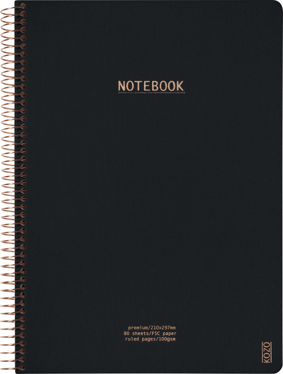 Kozo Premium Anteckningsbok A4 | Linjerad | Svart