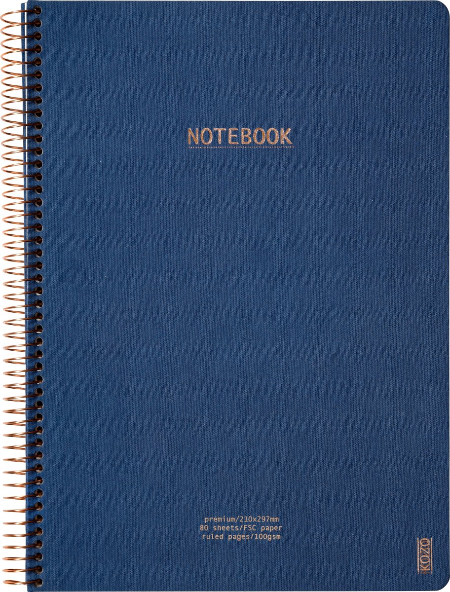 Kozo Premium Anteckningsbok A4 | Linjerad | Marin