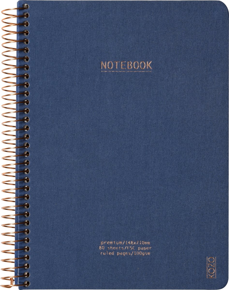 Kozo Premium Anteckningsbok A5 | Linjerad | Marin