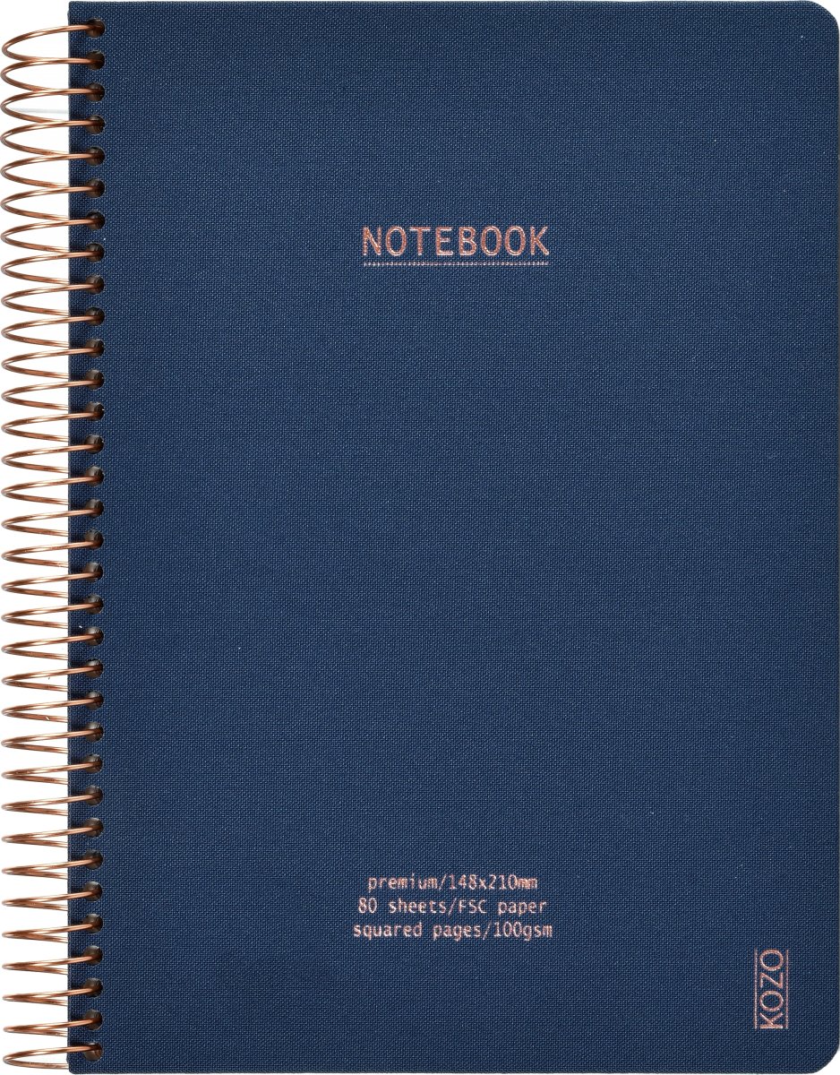 Kozo Premium Anteckningsbok | A5 | Rutat | Marin