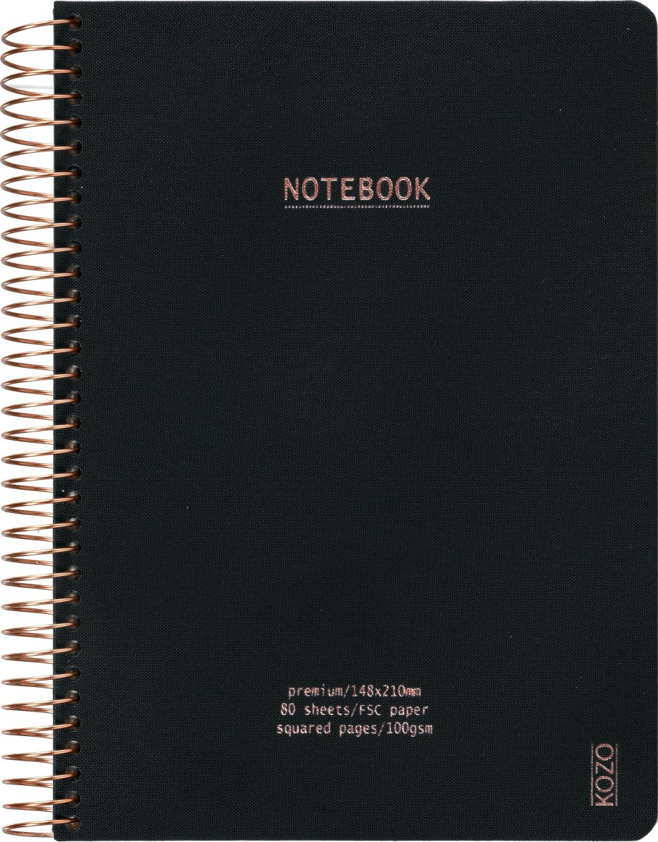 Kozo Premium Anteckningsbok | A5 | Rutat | Svart