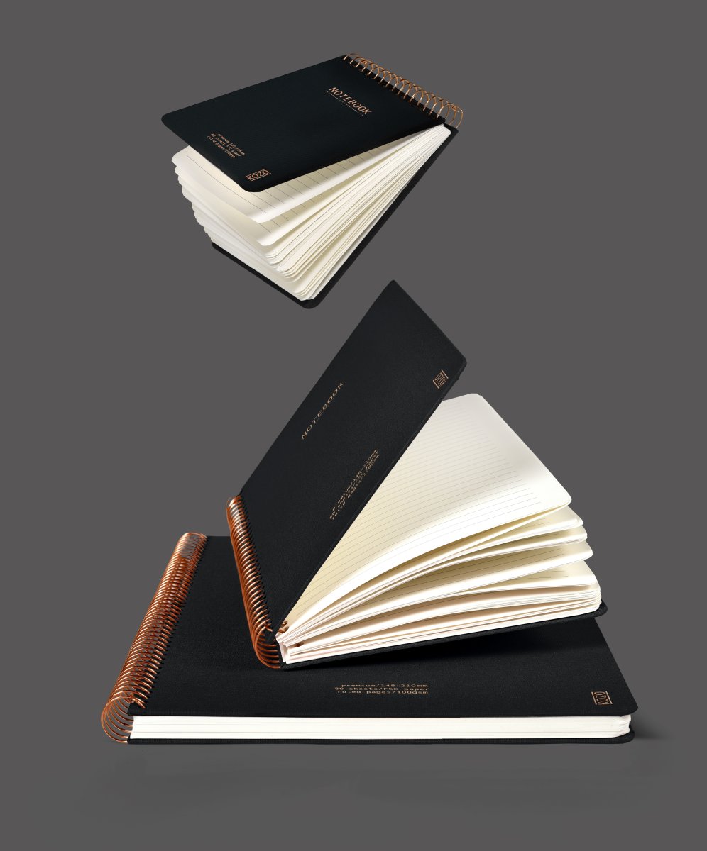 Kozo Premium Anteckningsbok | A4 | Rutat | Svart
